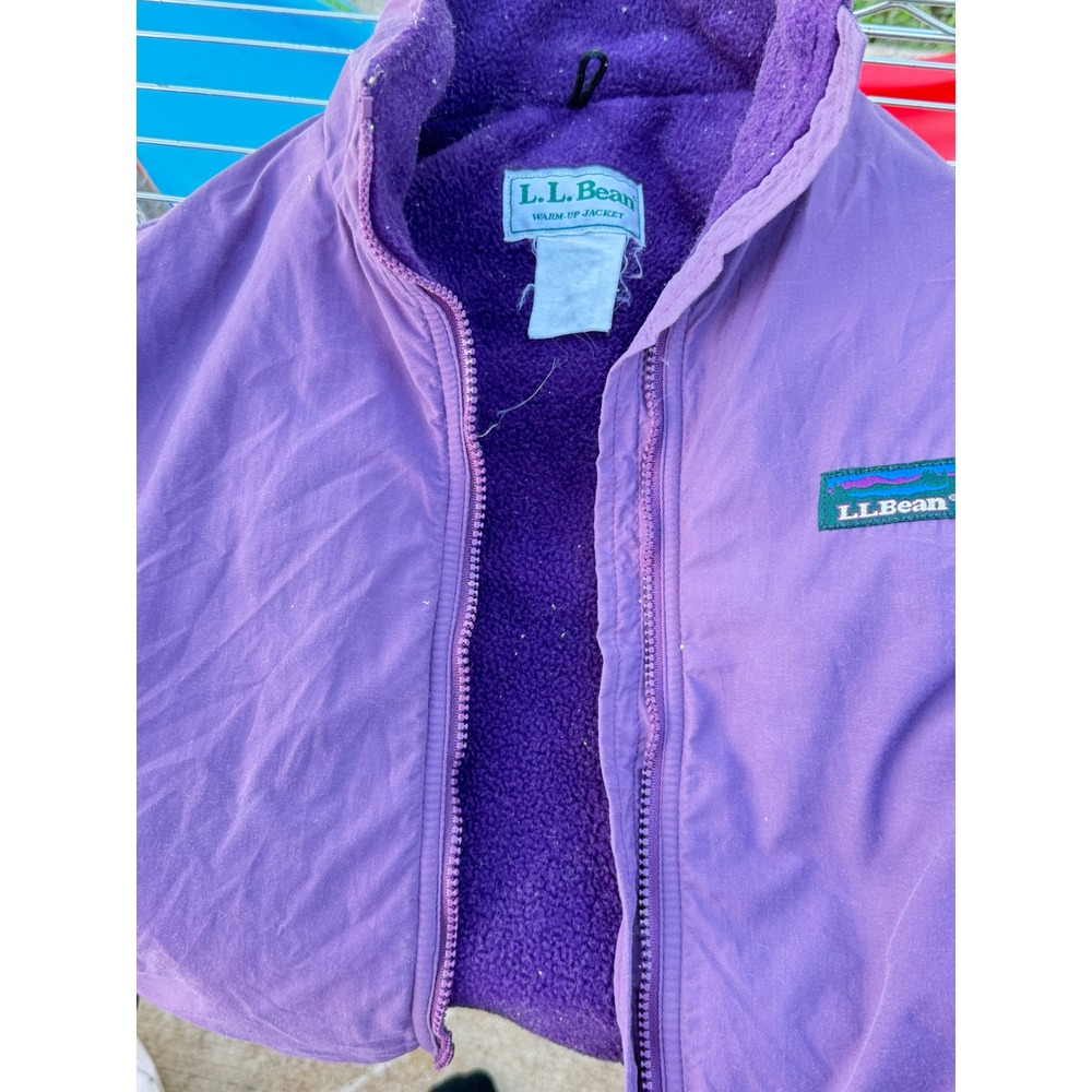 LL Bean Warm Up Jacket Purple Fleece Lined Nylon Vintage 90s Full Zip Mock Neck